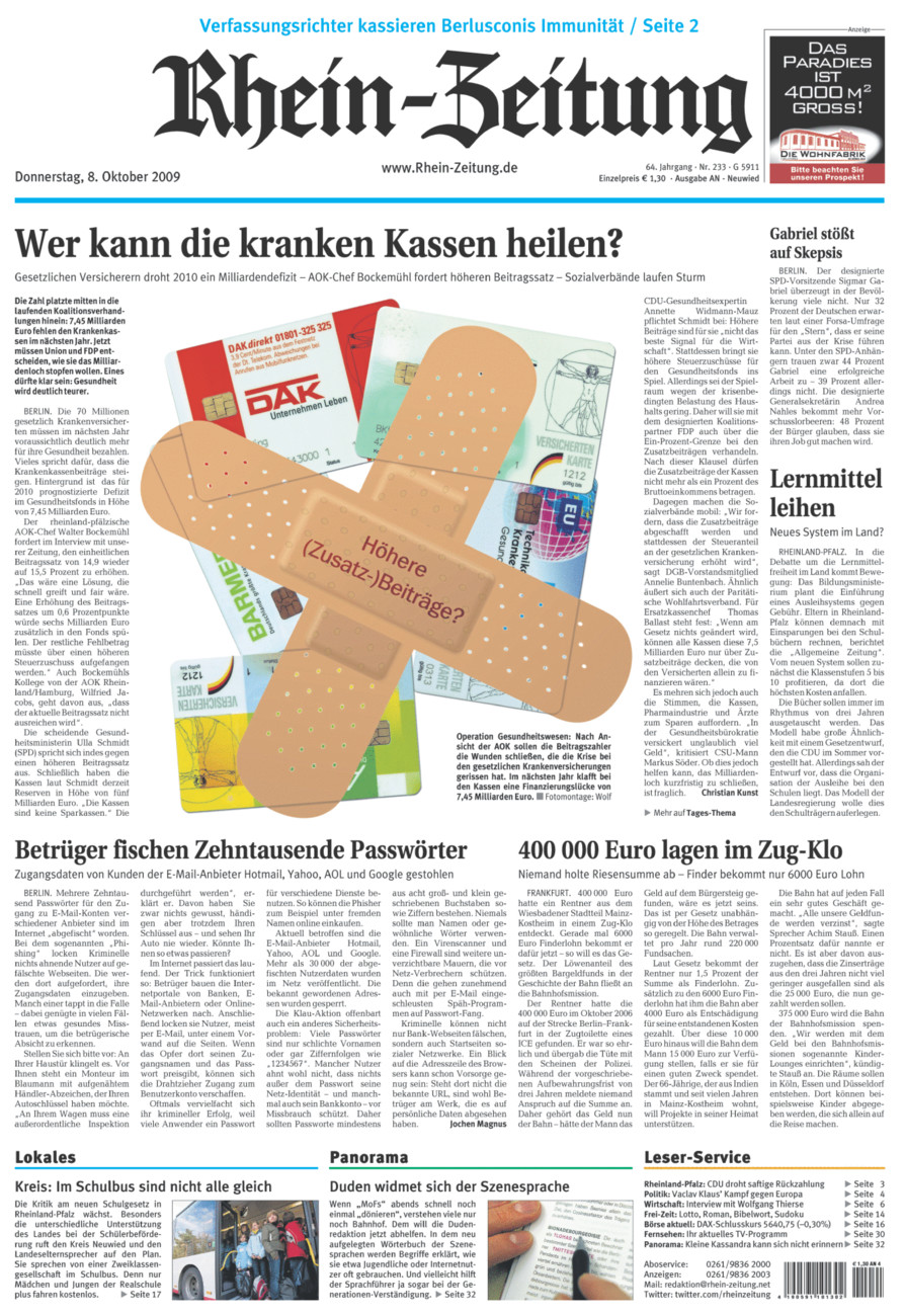 Rhein-Zeitung Kreis Neuwied vom Donnerstag, 08.10.2009