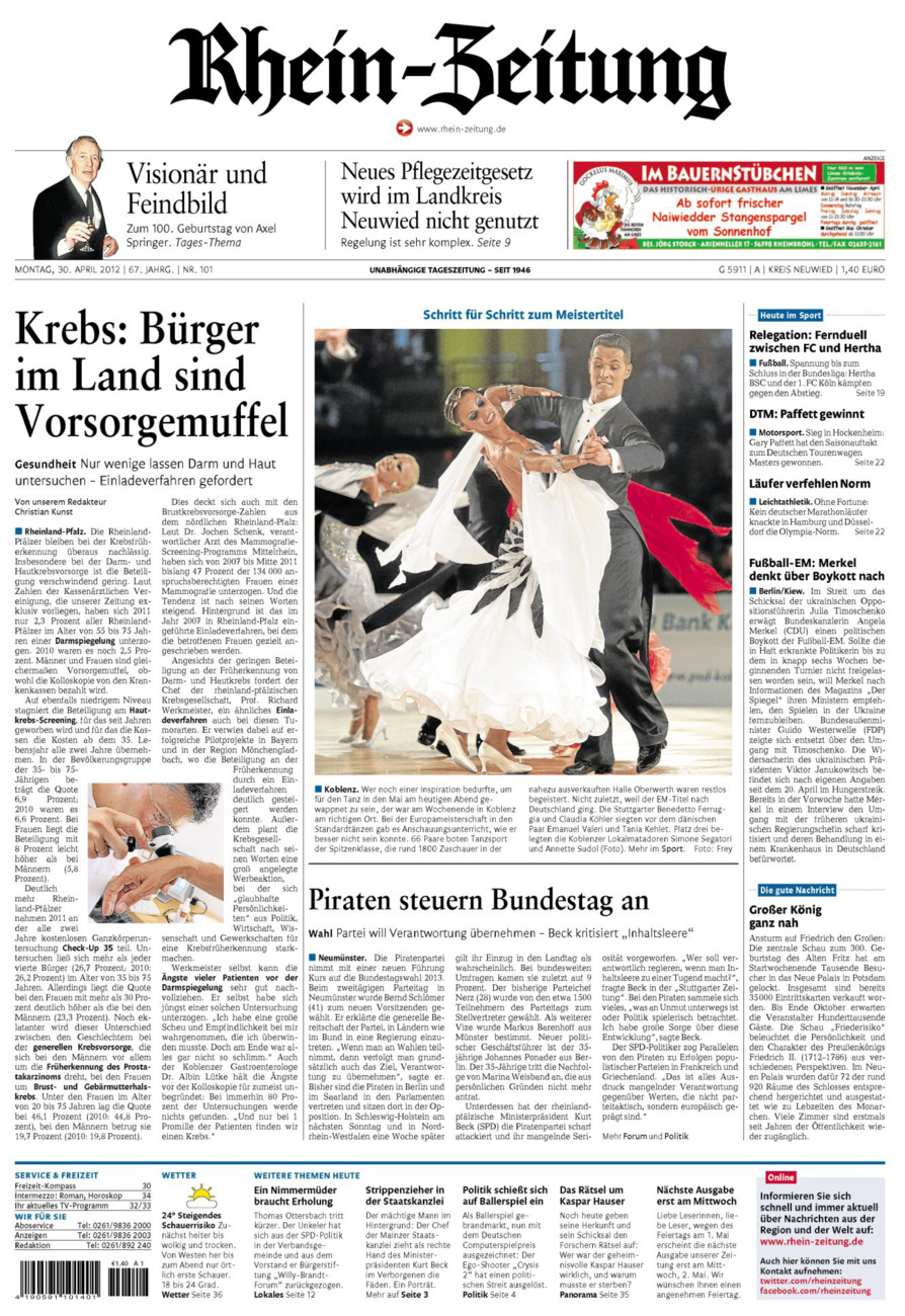 Rhein-Zeitung Kreis Neuwied vom Montag, 30.04.2012