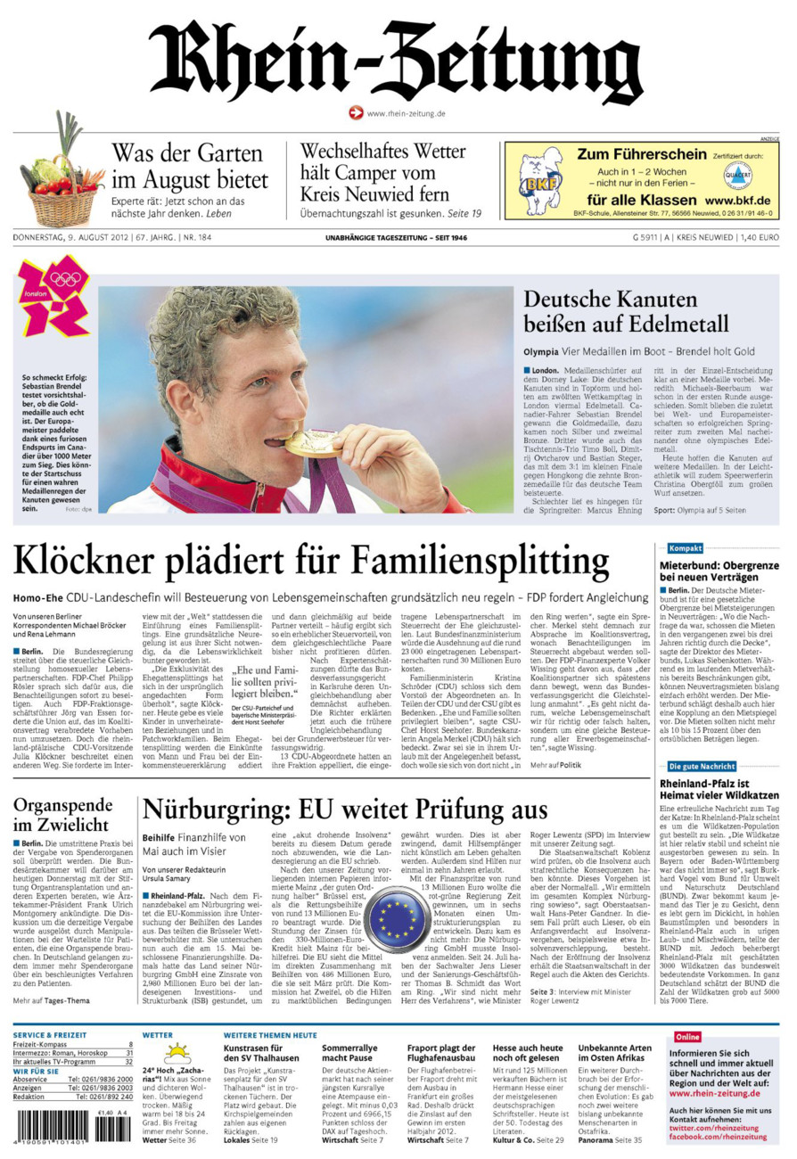 Rhein-Zeitung Kreis Neuwied vom Donnerstag, 09.08.2012
