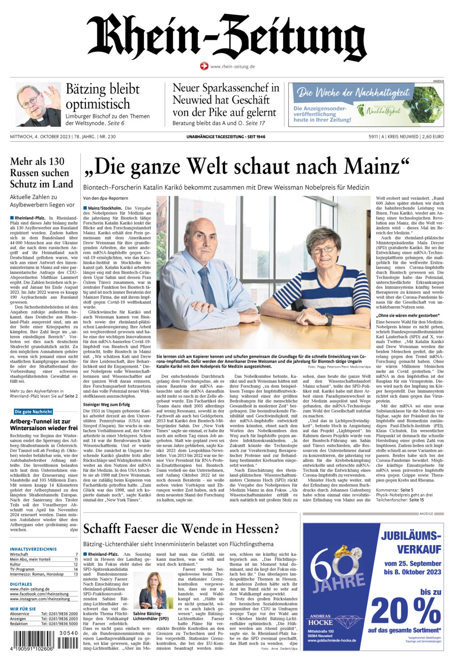Rhein-Zeitung Kreis Neuwied vom Mittwoch, 04.10.2023