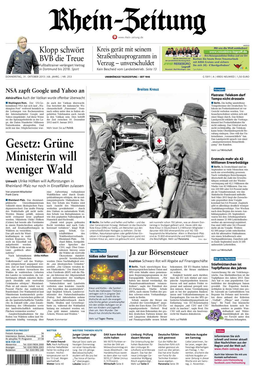 Rhein-Zeitung Kreis Neuwied vom Donnerstag, 31.10.2013