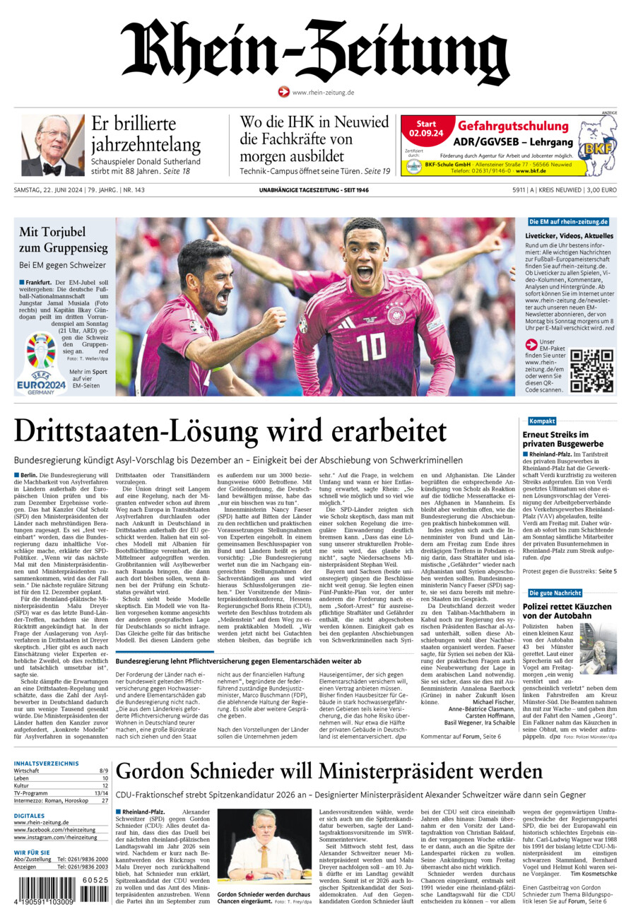 Rhein-Zeitung Kreis Neuwied vom Samstag, 22.06.2024