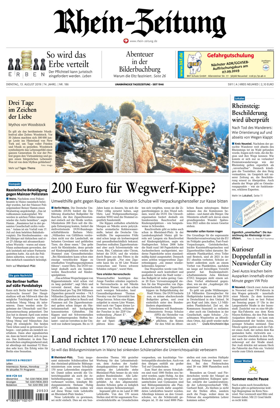 Rhein-Zeitung Kreis Neuwied vom Dienstag, 13.08.2019