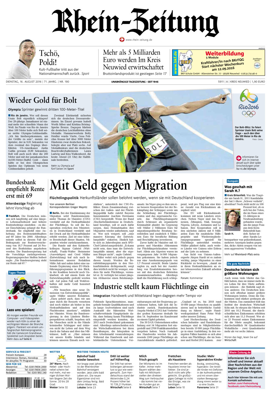 Rhein-Zeitung Kreis Neuwied vom Dienstag, 16.08.2016