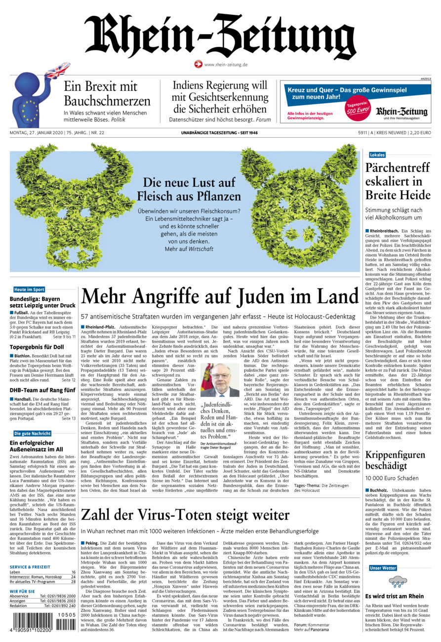 Rhein-Zeitung Kreis Neuwied vom Montag, 27.01.2020