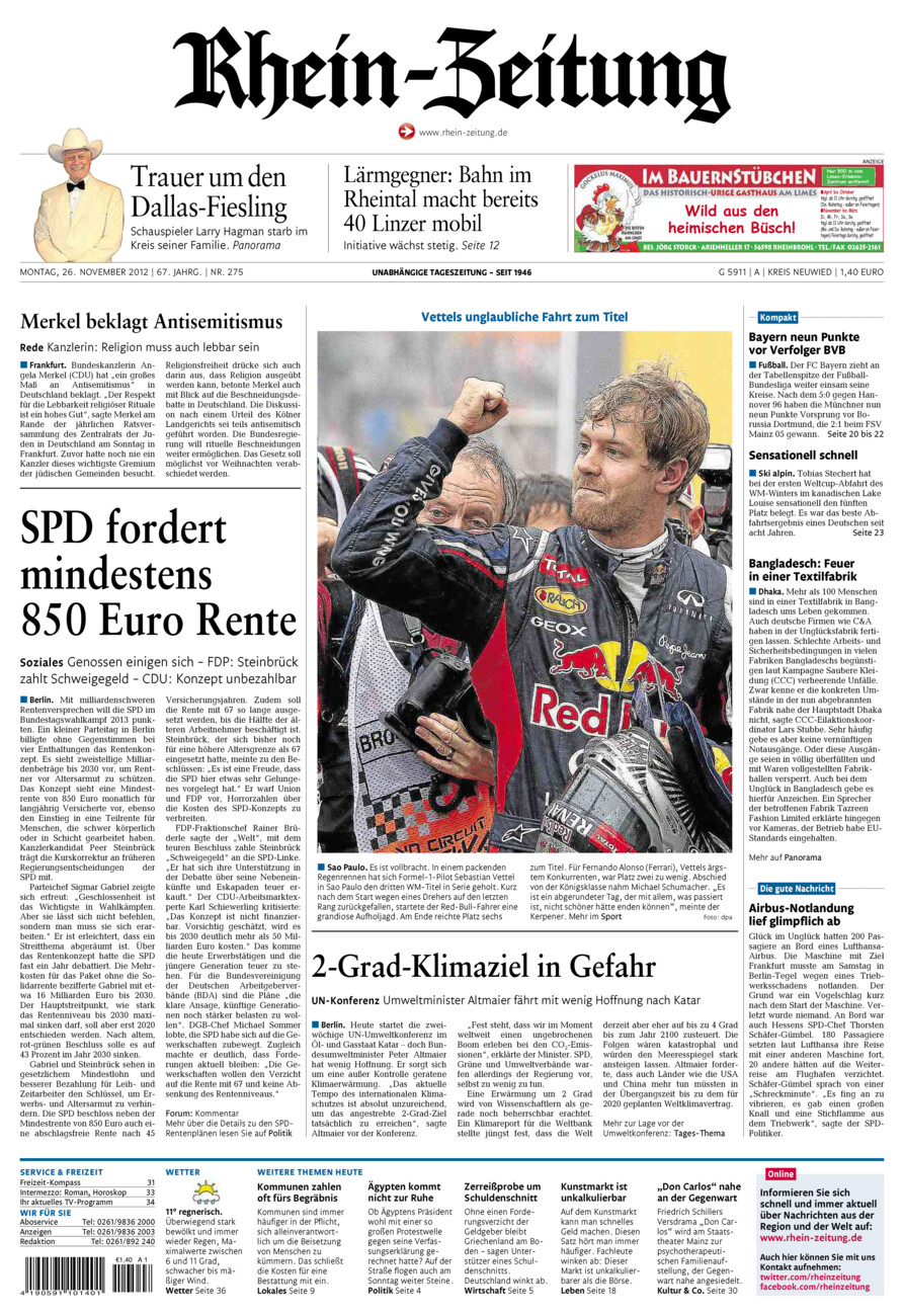 Rhein-Zeitung Kreis Neuwied vom Montag, 26.11.2012