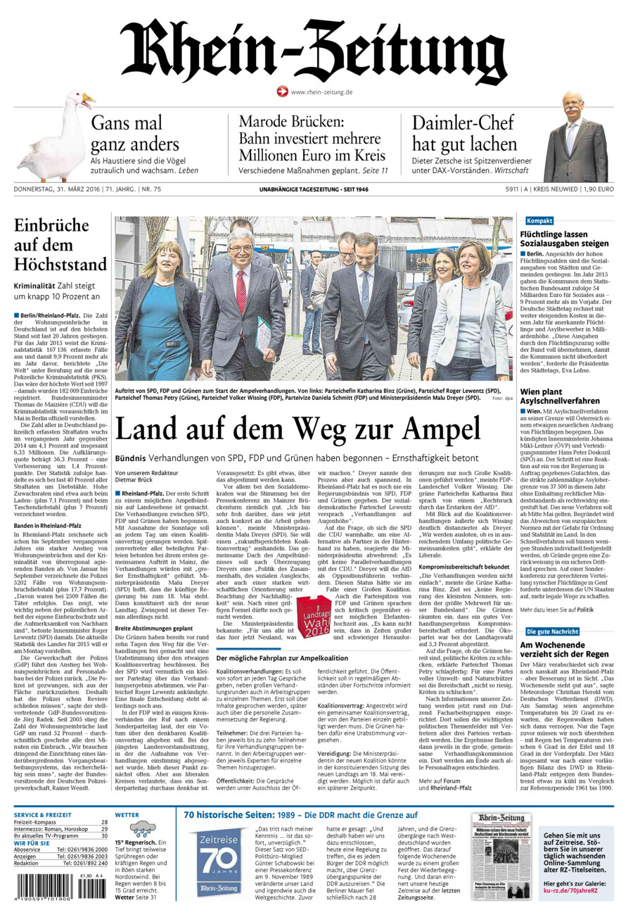 Rhein-Zeitung Kreis Neuwied vom Donnerstag, 31.03.2016