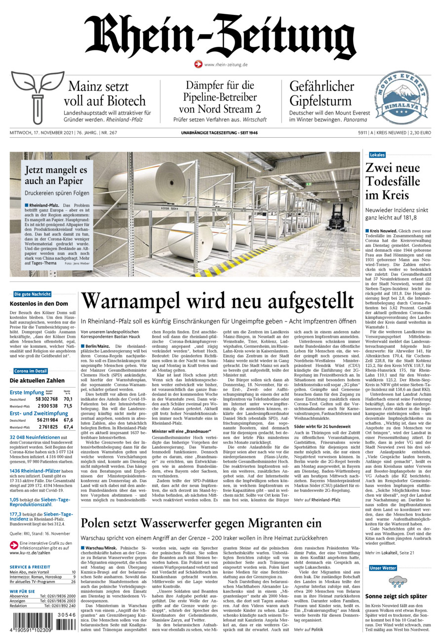 Rhein-Zeitung Kreis Neuwied vom Mittwoch, 17.11.2021