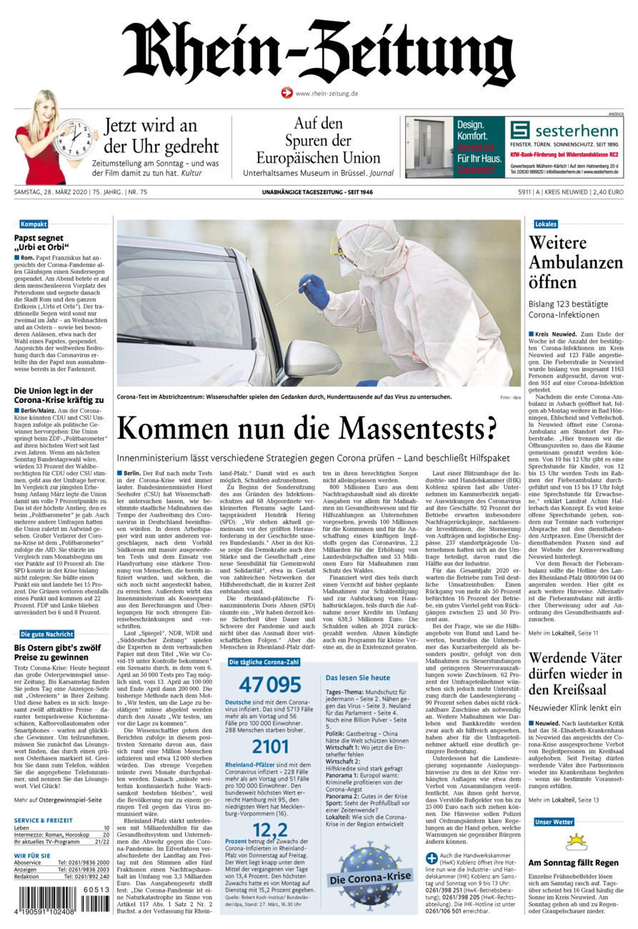 Rhein-Zeitung Kreis Neuwied vom Samstag, 28.03.2020