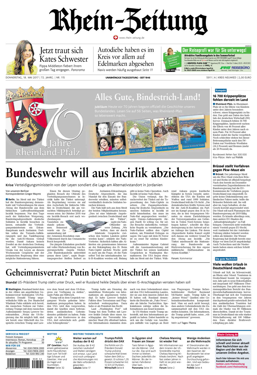 Rhein-Zeitung Kreis Neuwied vom Donnerstag, 18.05.2017
