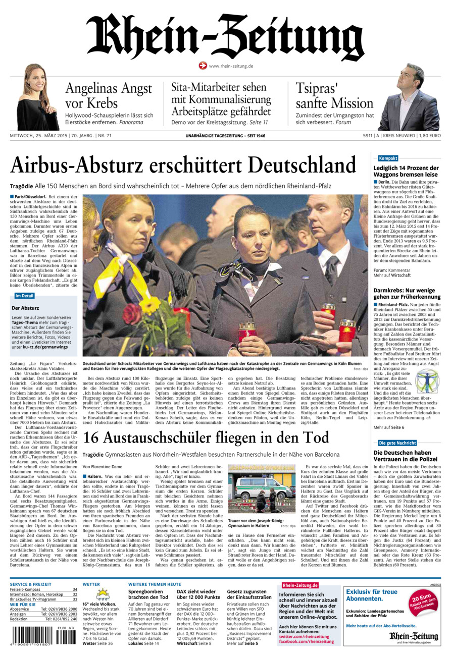 Rhein-Zeitung Kreis Neuwied vom Mittwoch, 25.03.2015