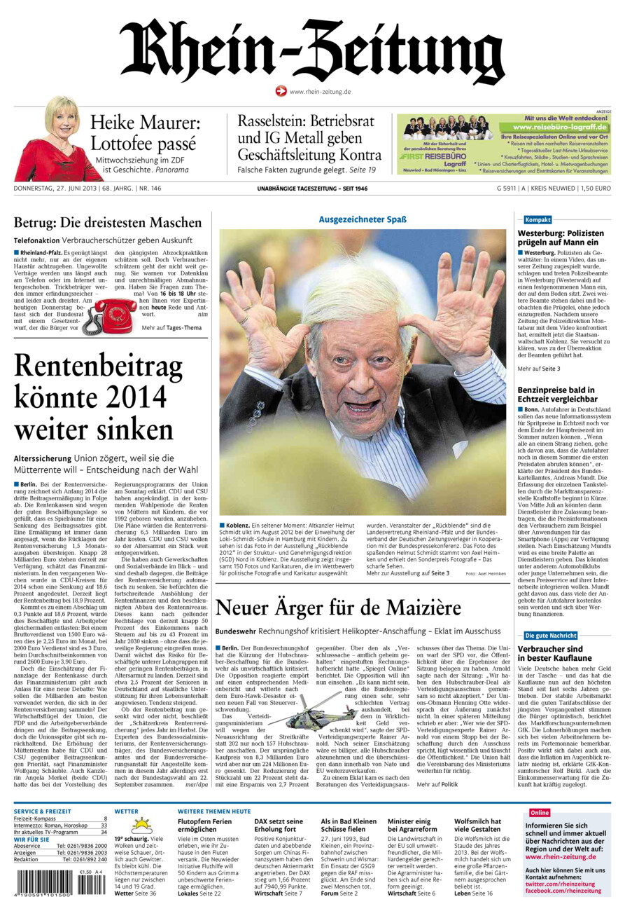 Rhein-Zeitung Kreis Neuwied vom Donnerstag, 27.06.2013