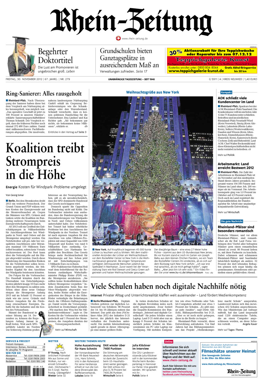 Rhein-Zeitung Kreis Neuwied vom Freitag, 30.11.2012