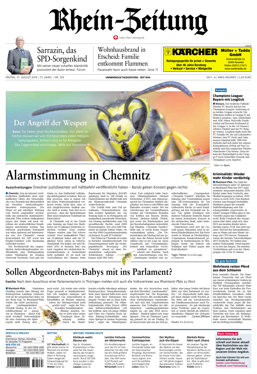 Rhein-Zeitung Kreis Neuwied vom Freitag, 31.08.2018
