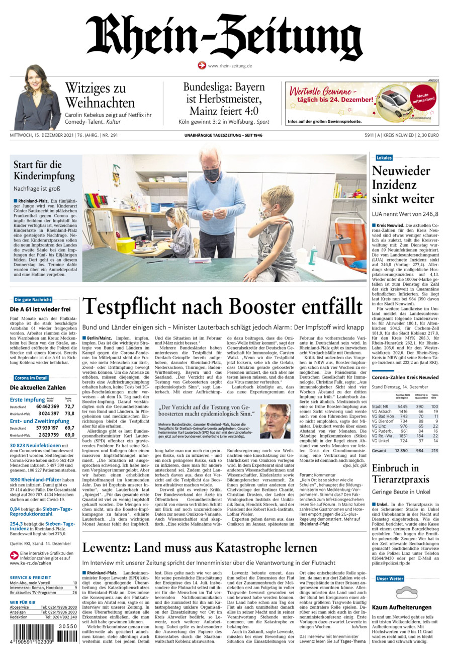 Rhein-Zeitung Kreis Neuwied vom Mittwoch, 15.12.2021
