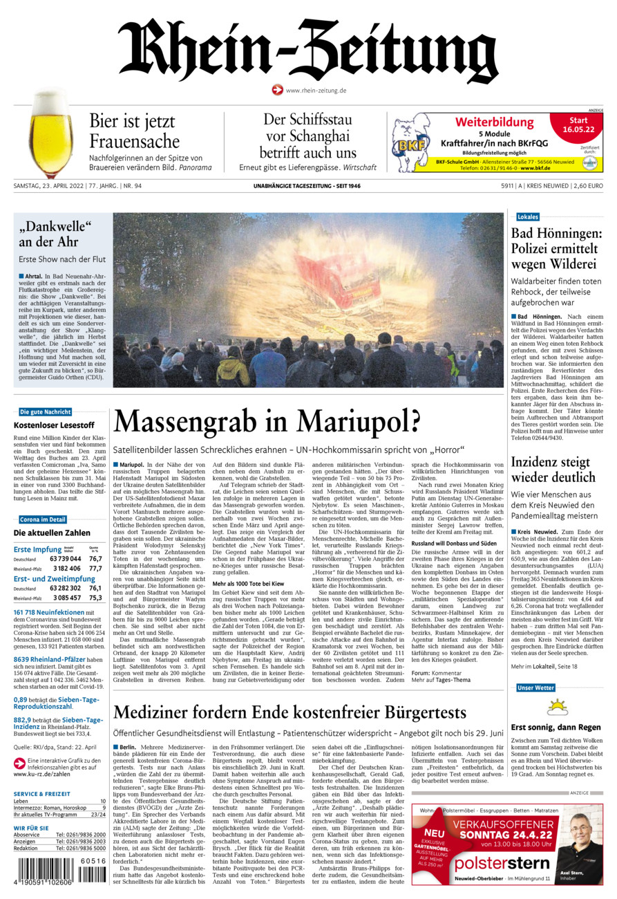 Rhein-Zeitung Kreis Neuwied vom Samstag, 23.04.2022