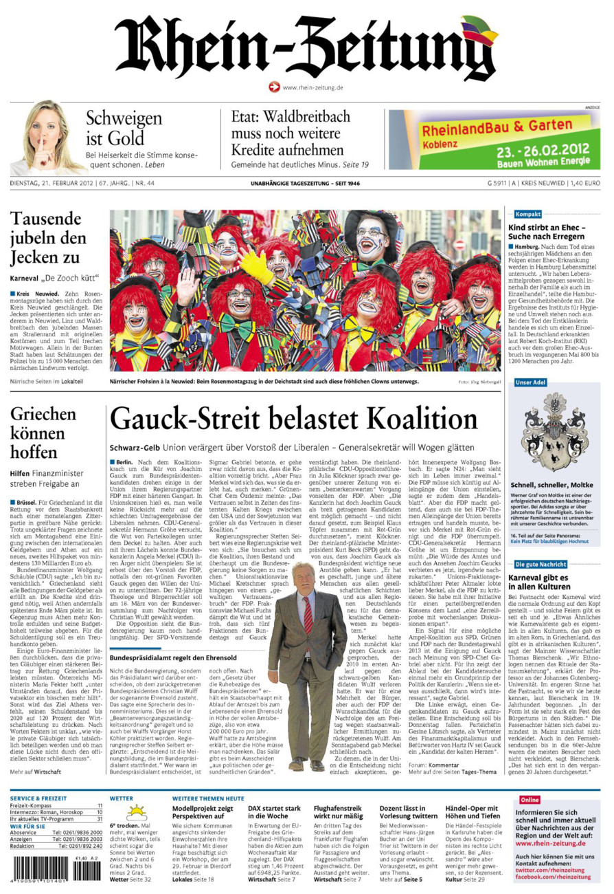 Rhein-Zeitung Kreis Neuwied vom Dienstag, 21.02.2012