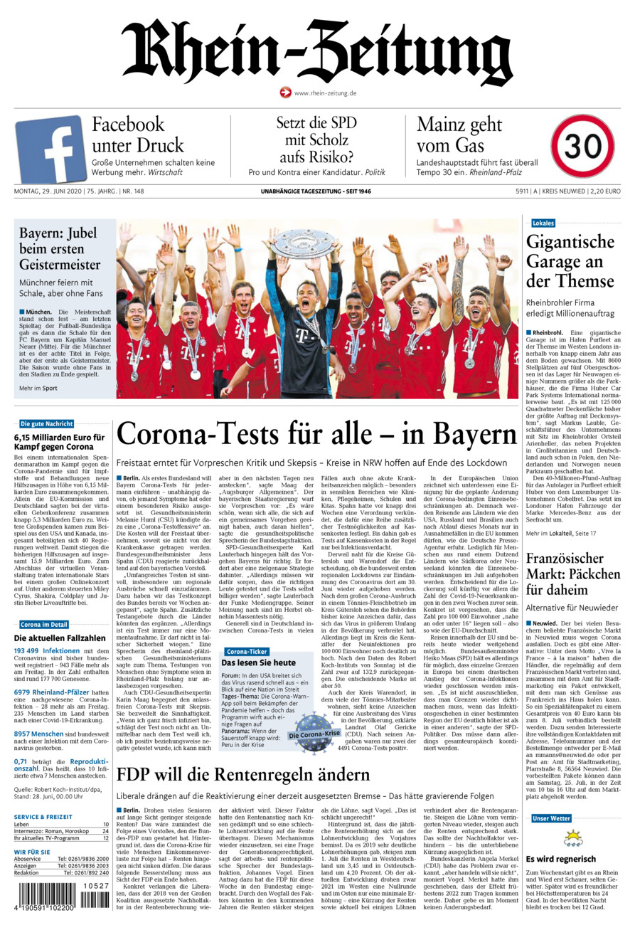 Rhein-Zeitung Kreis Neuwied vom Montag, 29.06.2020
