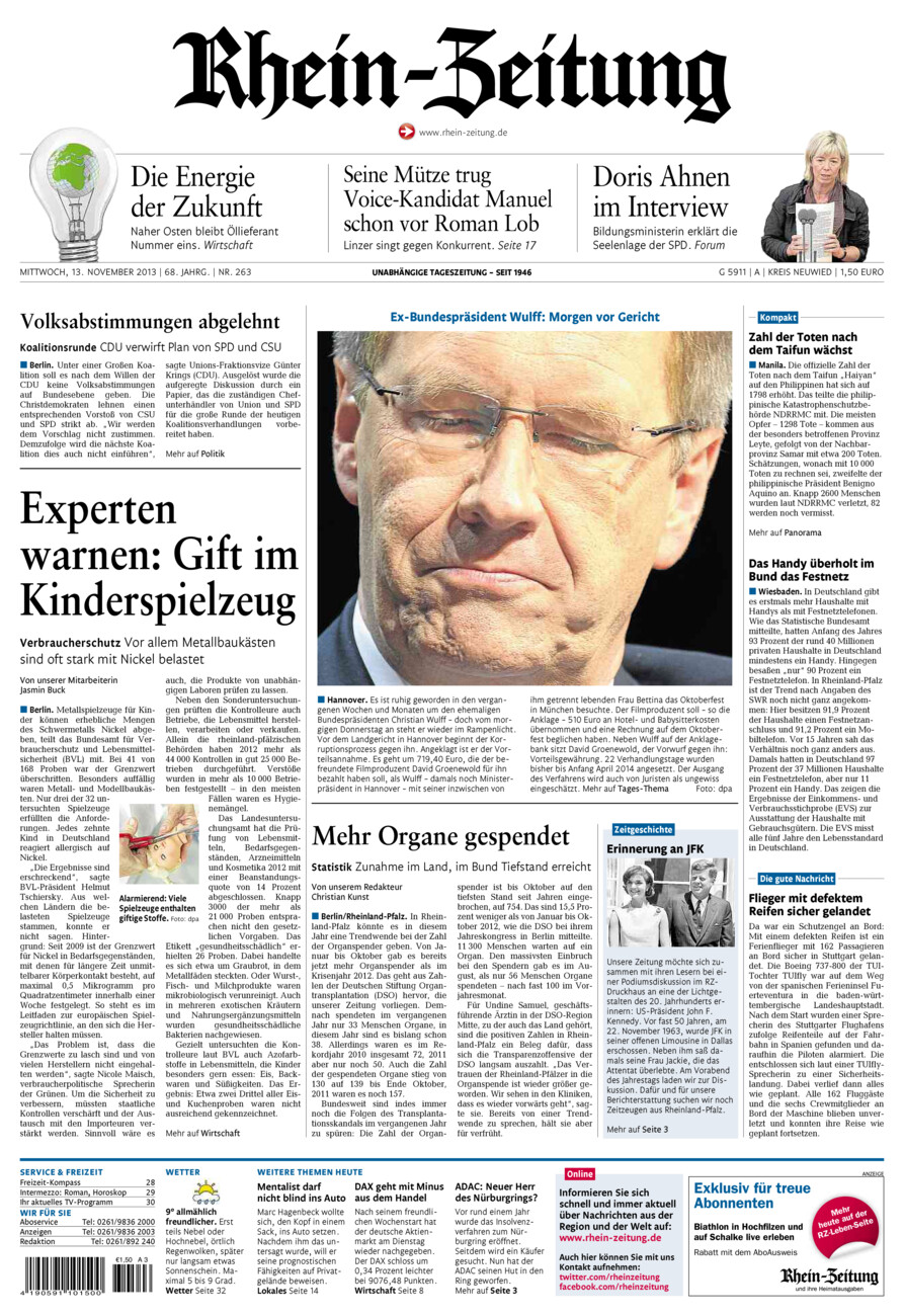Rhein-Zeitung Kreis Neuwied vom Mittwoch, 13.11.2013