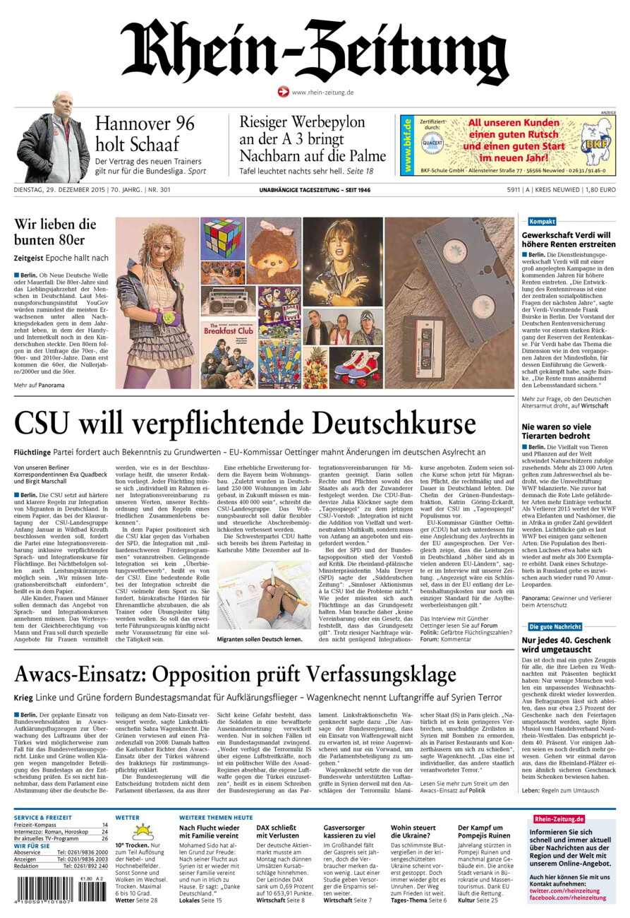 Rhein-Zeitung Kreis Neuwied vom Dienstag, 29.12.2015