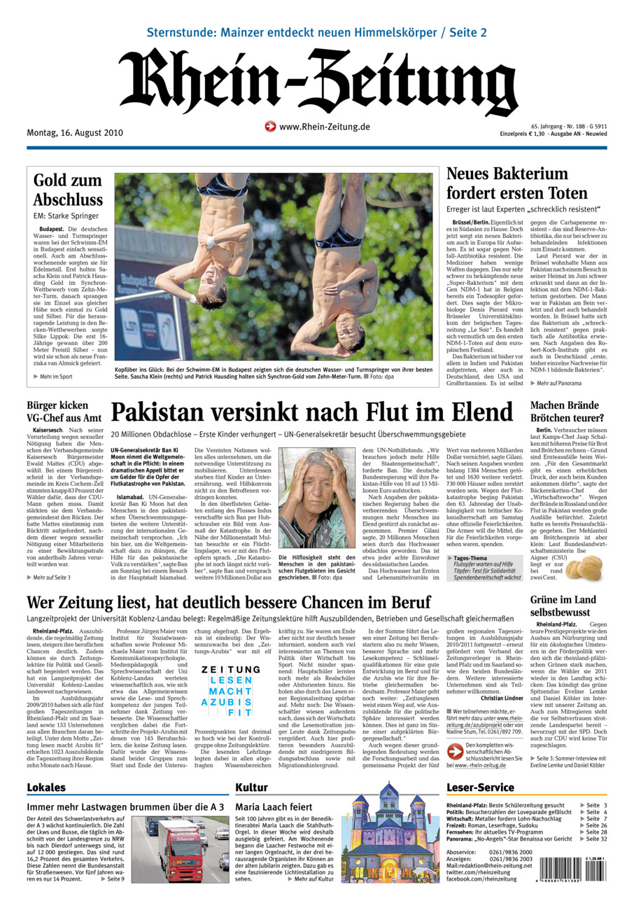 Rhein-Zeitung Kreis Neuwied vom Montag, 16.08.2010