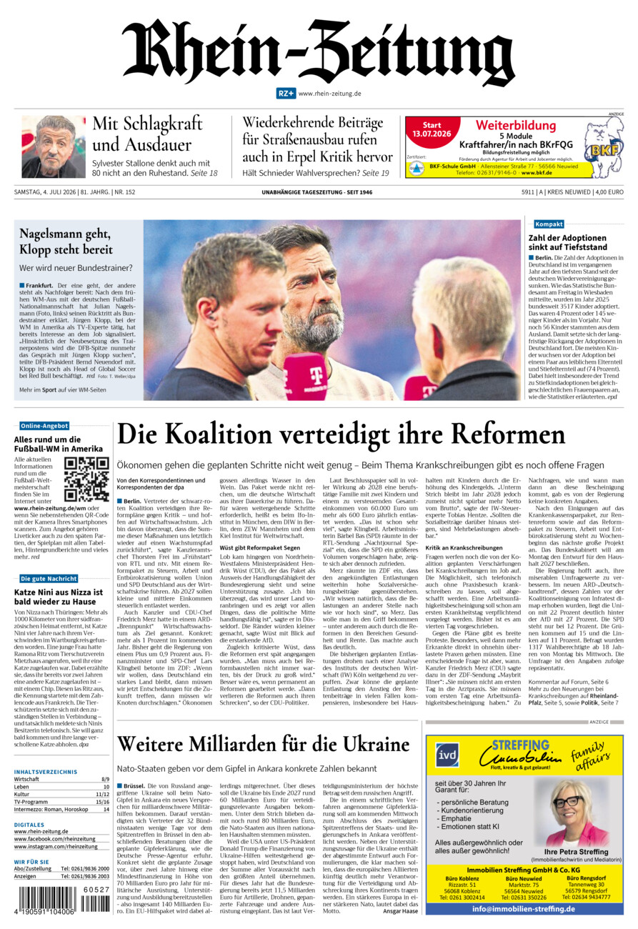 Rhein-Zeitung Kreis Neuwied vom Samstag, 04.07.2026