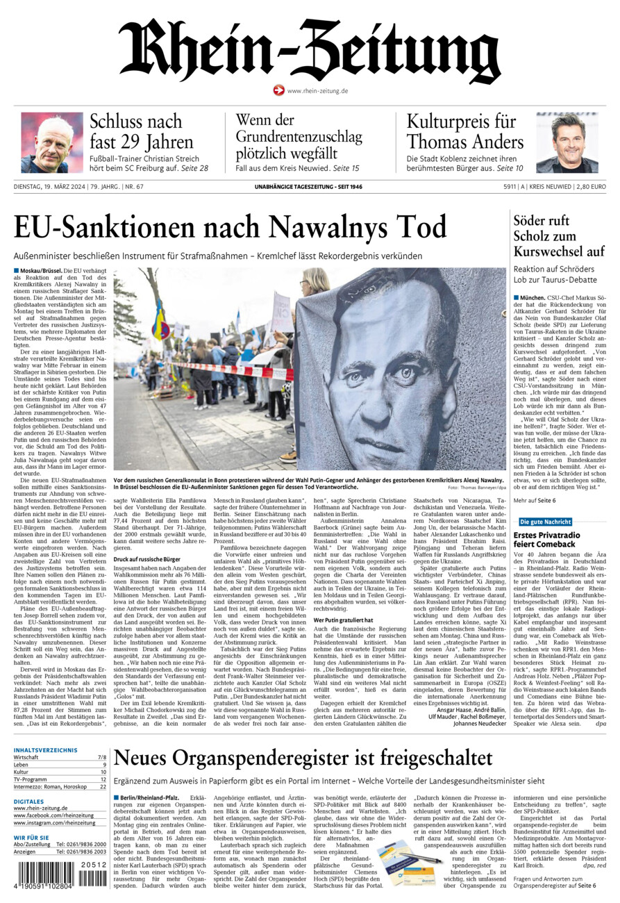 Rhein-Zeitung Kreis Neuwied vom Dienstag, 19.03.2024