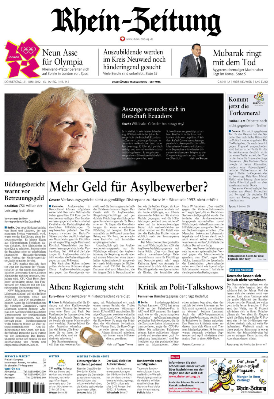 Rhein-Zeitung Kreis Neuwied vom Donnerstag, 21.06.2012