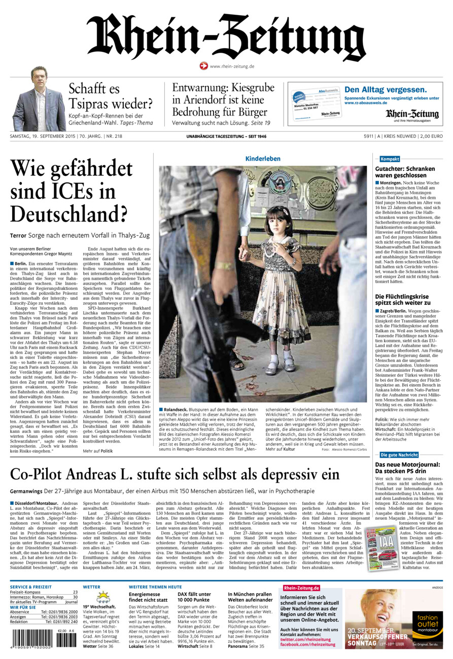 Rhein-Zeitung Kreis Neuwied vom Samstag, 19.09.2015