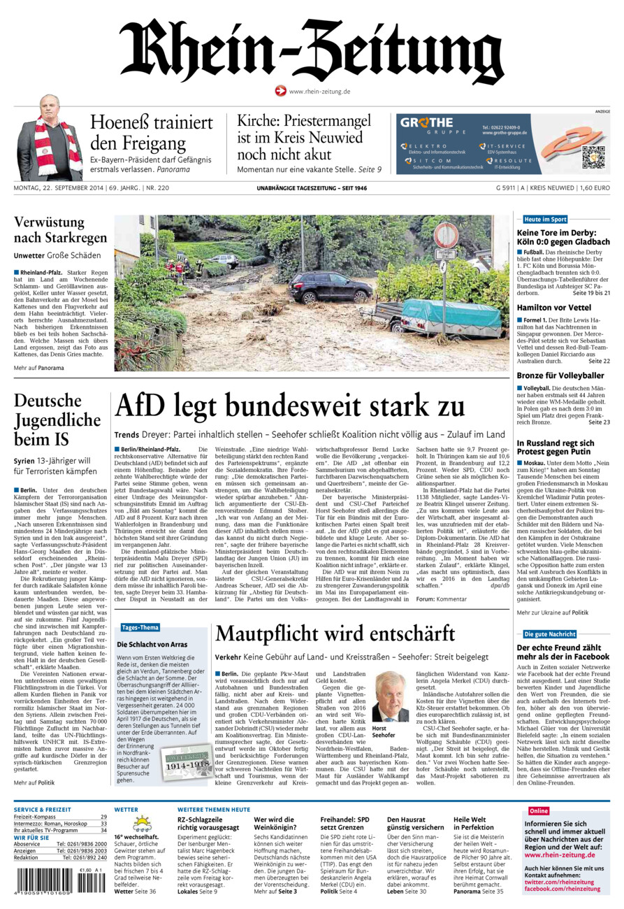 Rhein-Zeitung Kreis Neuwied vom Montag, 22.09.2014