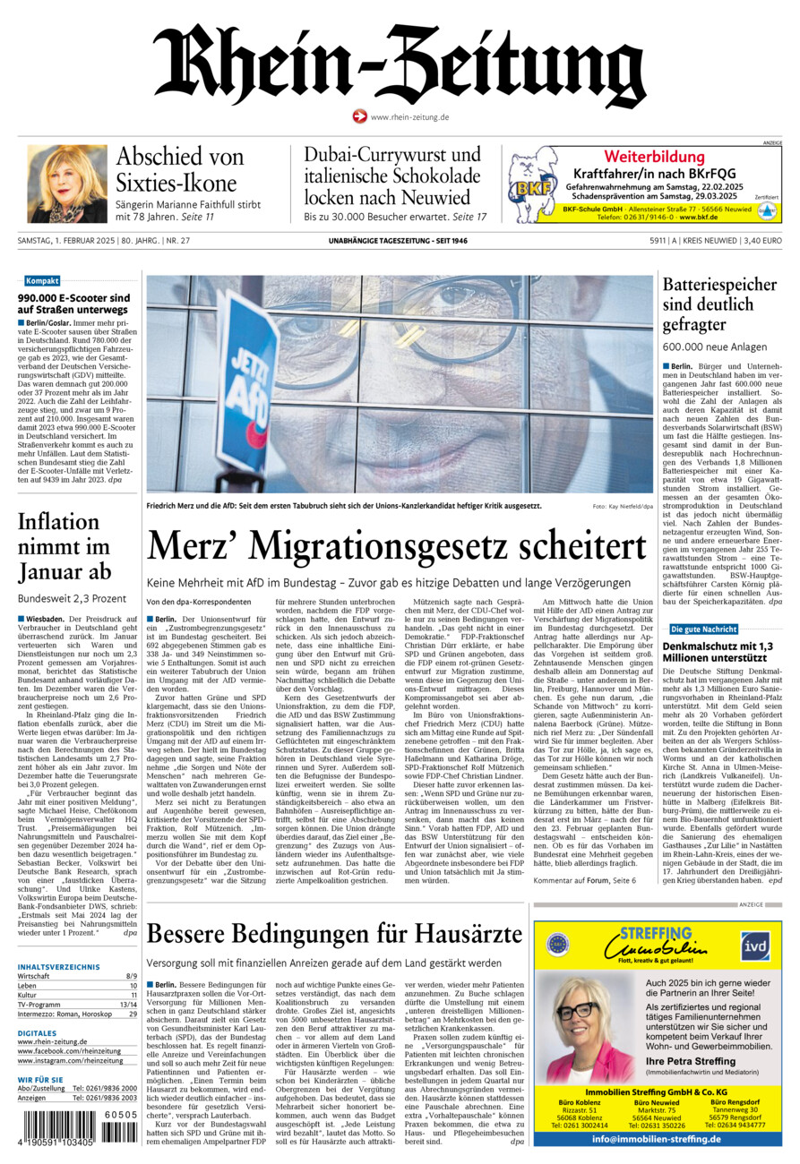 Rhein-Zeitung Kreis Neuwied vom Samstag, 01.02.2025