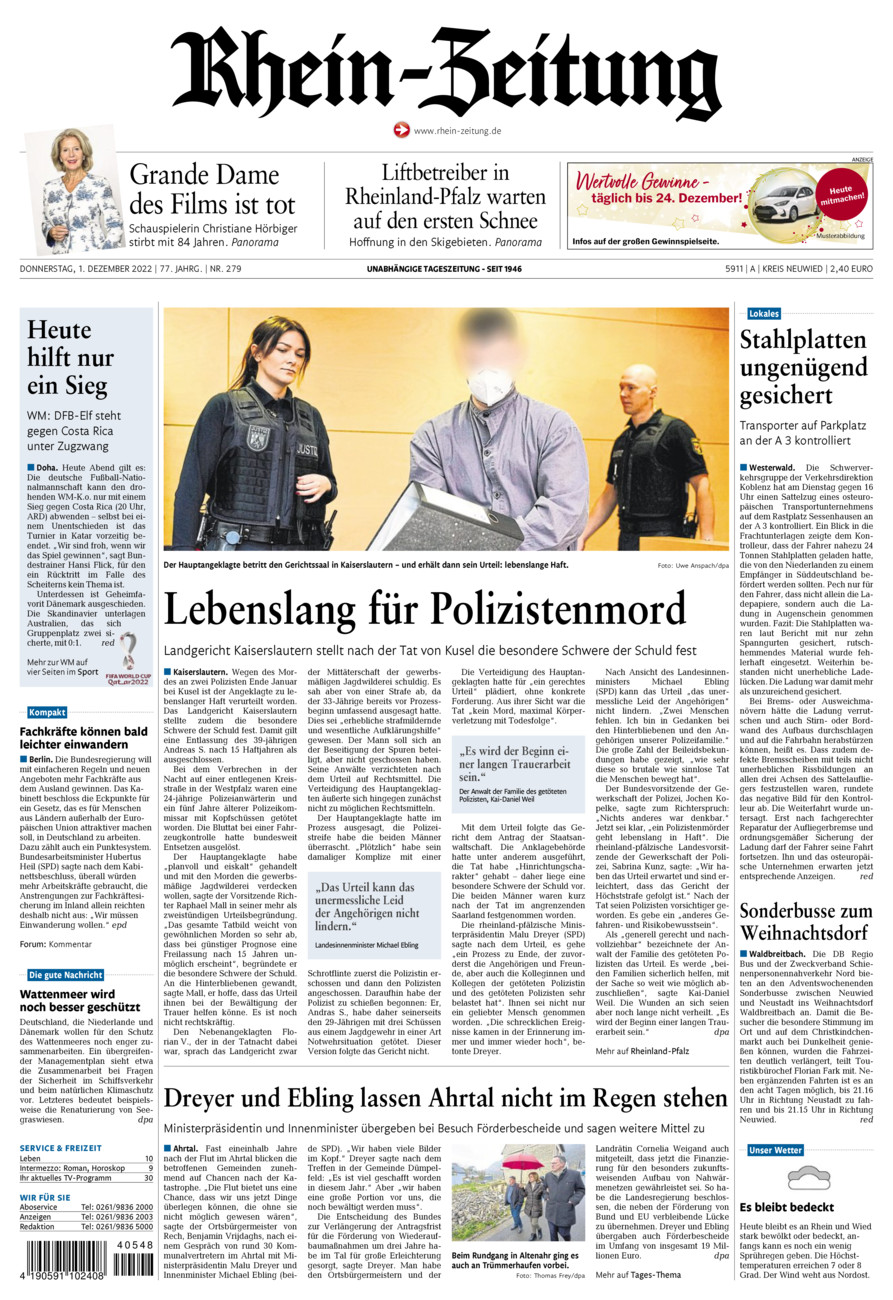 Rhein-Zeitung Kreis Neuwied vom Donnerstag, 01.12.2022