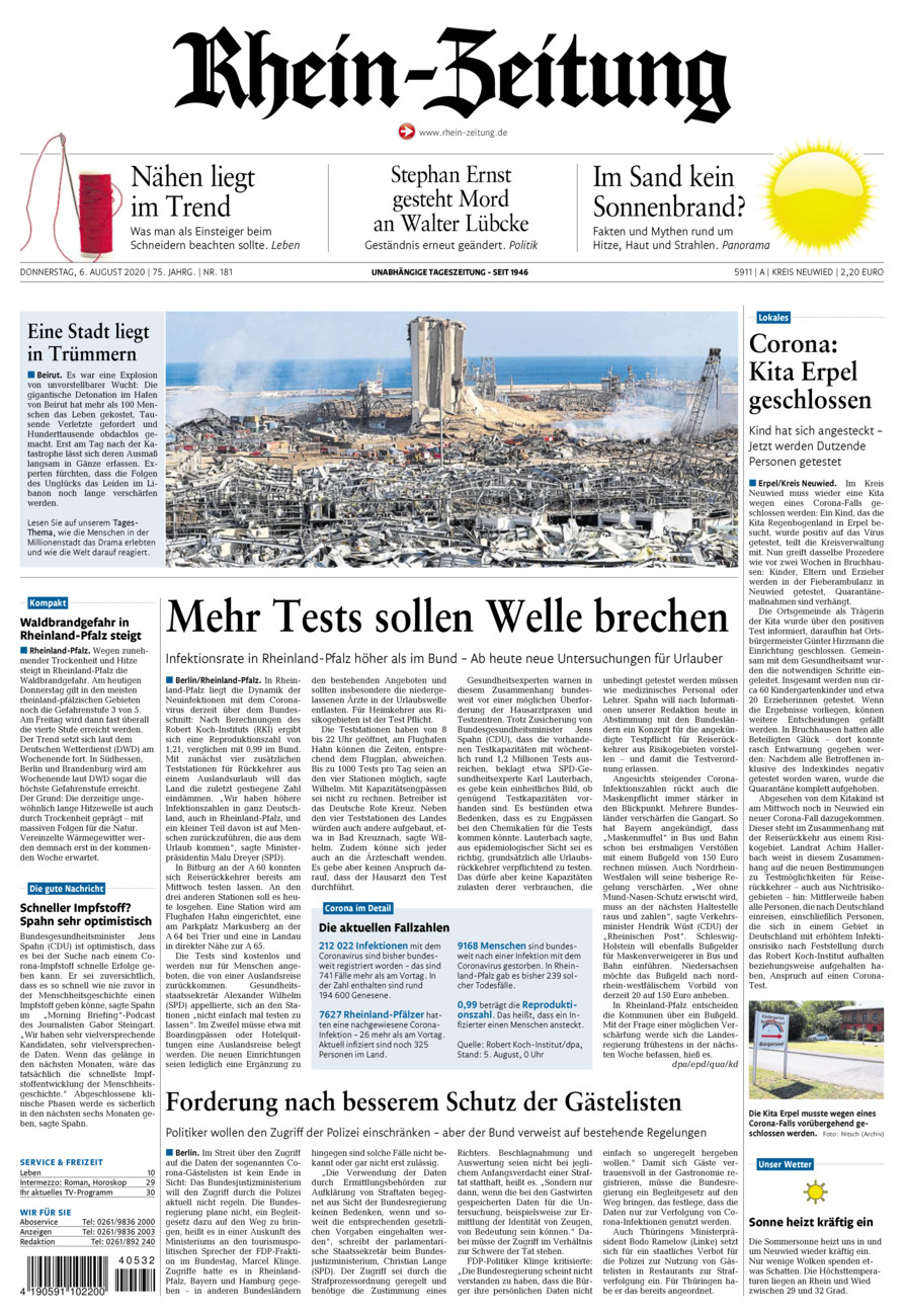 Rhein-Zeitung Kreis Neuwied vom Donnerstag, 06.08.2020