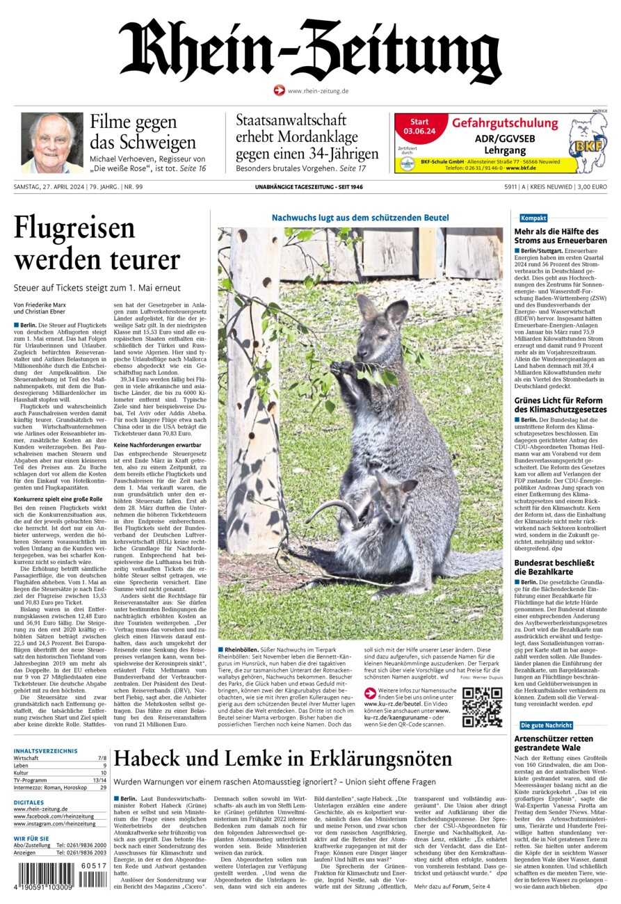 Rhein-Zeitung Kreis Neuwied vom Samstag, 27.04.2024