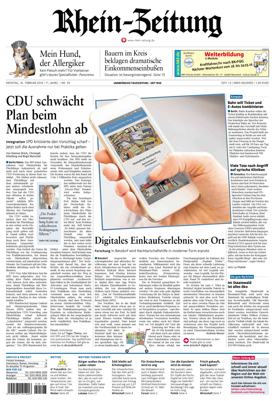 Rhein-Zeitung Kreis Neuwied vom Dienstag, 16.02.2016