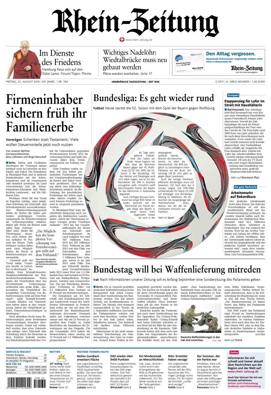 Rhein-Zeitung Kreis Neuwied vom Freitag, 22.08.2014