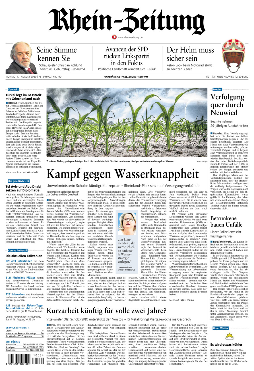 Rhein-Zeitung Kreis Neuwied vom Montag, 17.08.2020