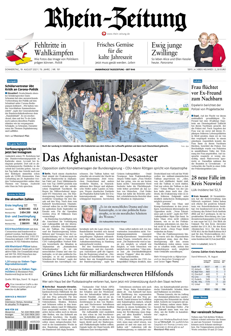 Rhein-Zeitung Kreis Neuwied vom Donnerstag, 19.08.2021