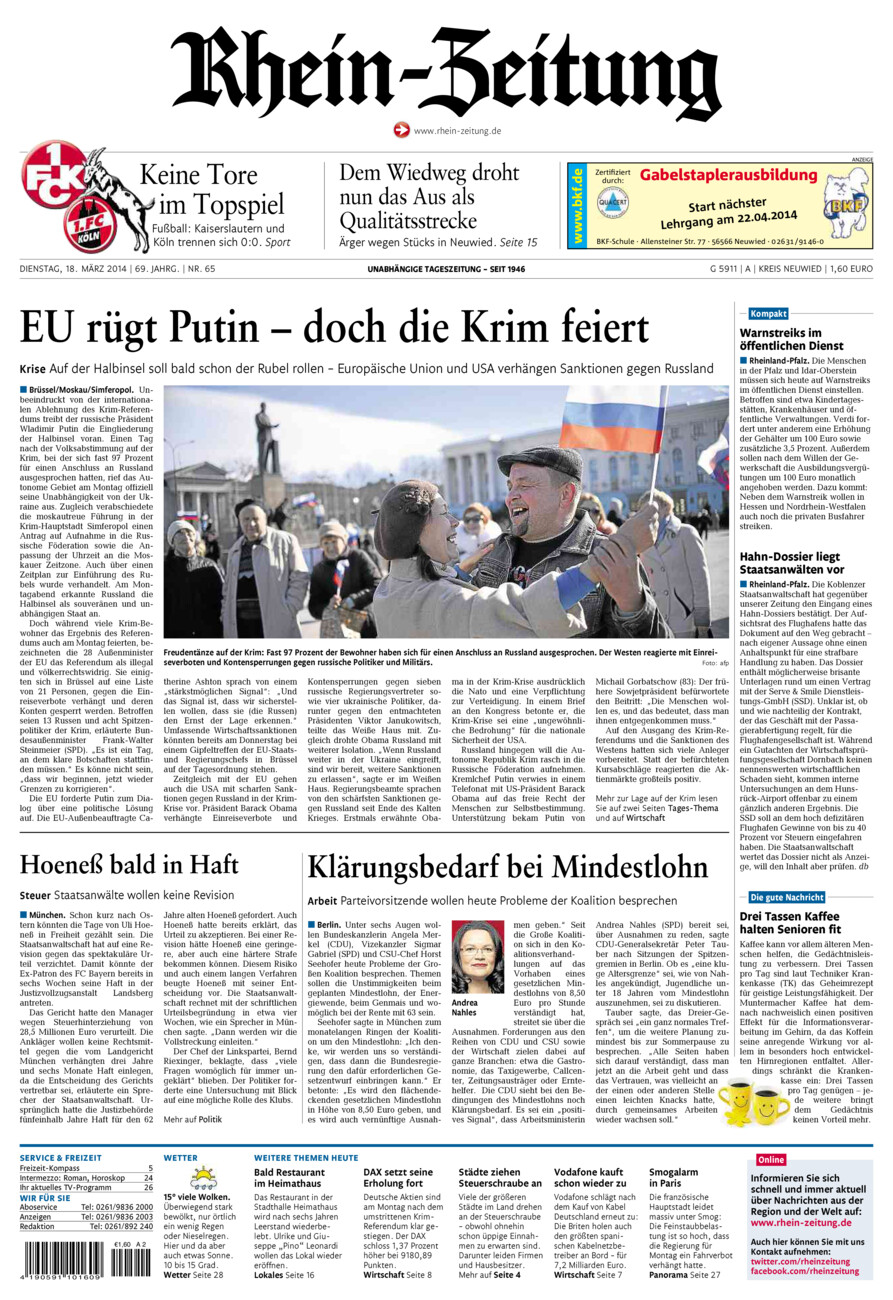 Rhein-Zeitung Kreis Neuwied vom Dienstag, 18.03.2014