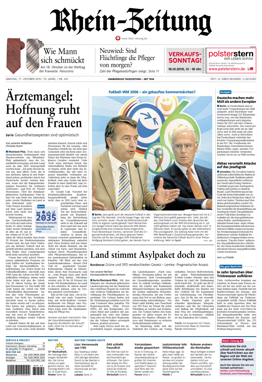 Rhein-Zeitung Kreis Neuwied vom Samstag, 17.10.2015