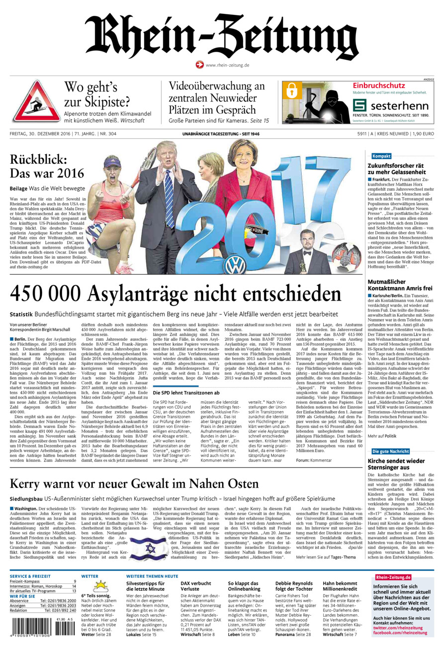 Rhein-Zeitung Kreis Neuwied vom Freitag, 30.12.2016