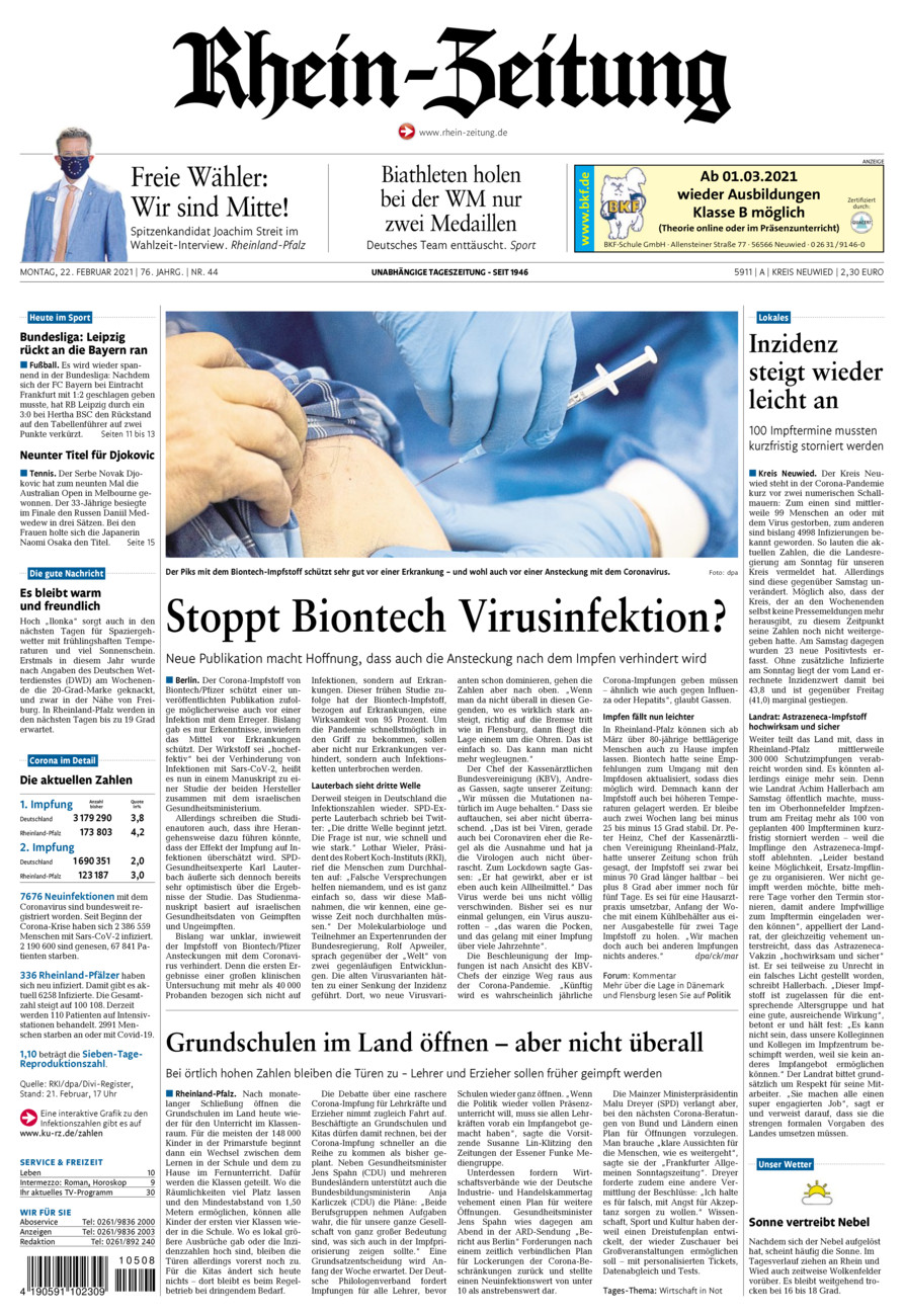 Rhein-Zeitung Kreis Neuwied vom Montag, 22.02.2021