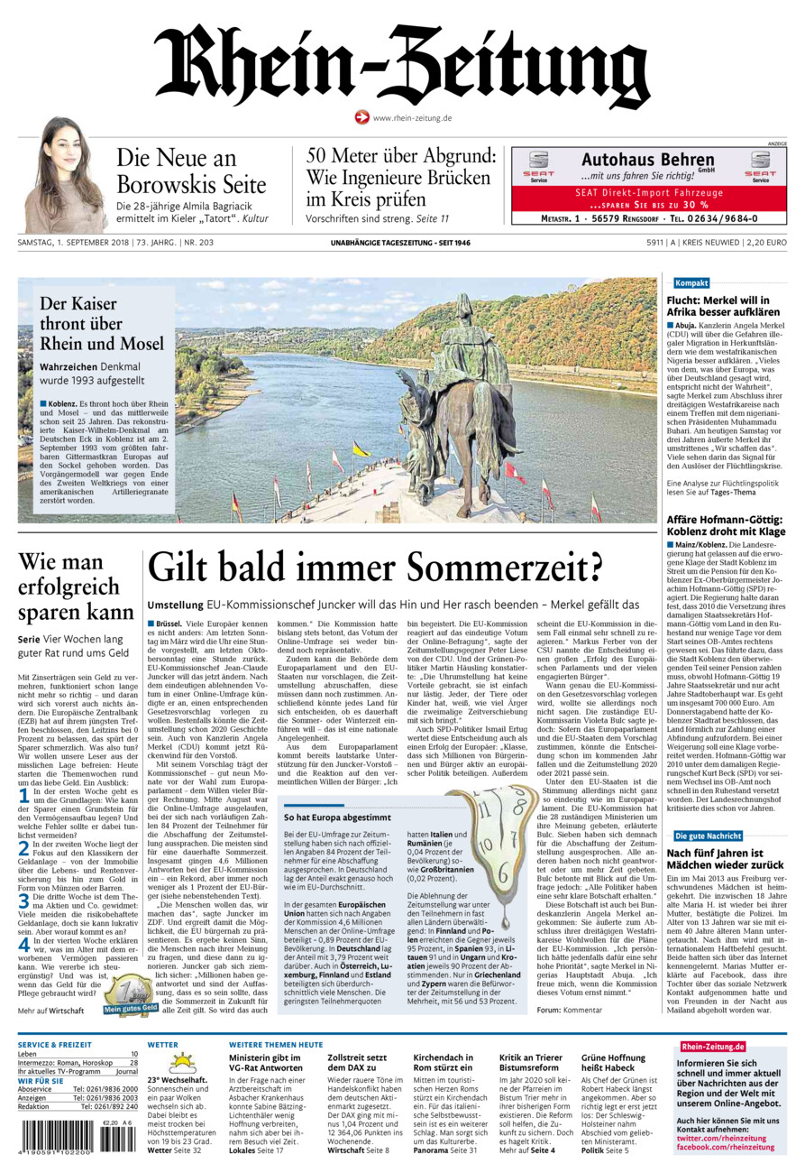 Rhein-Zeitung Kreis Neuwied vom Samstag, 01.09.2018