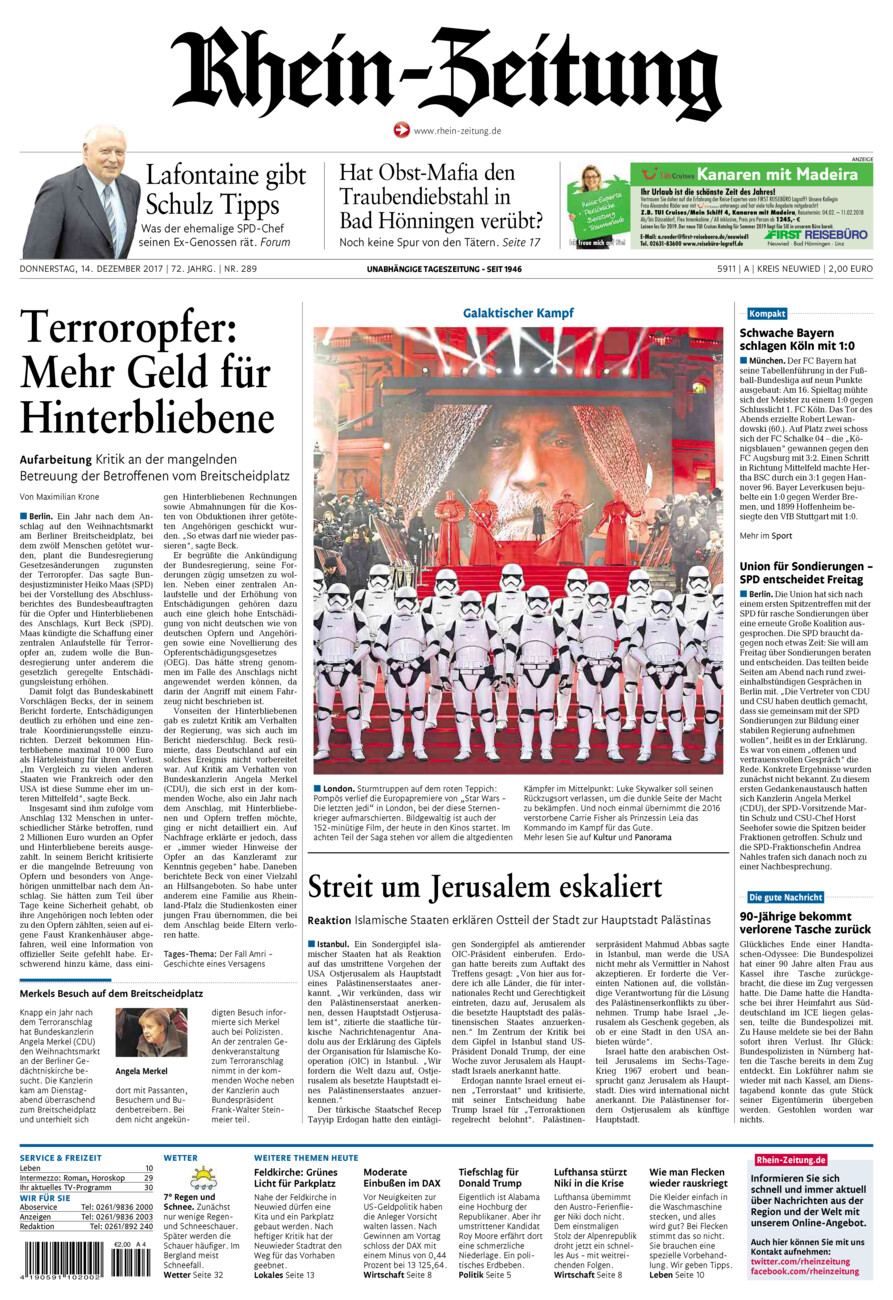 Rhein-Zeitung Kreis Neuwied vom Donnerstag, 14.12.2017