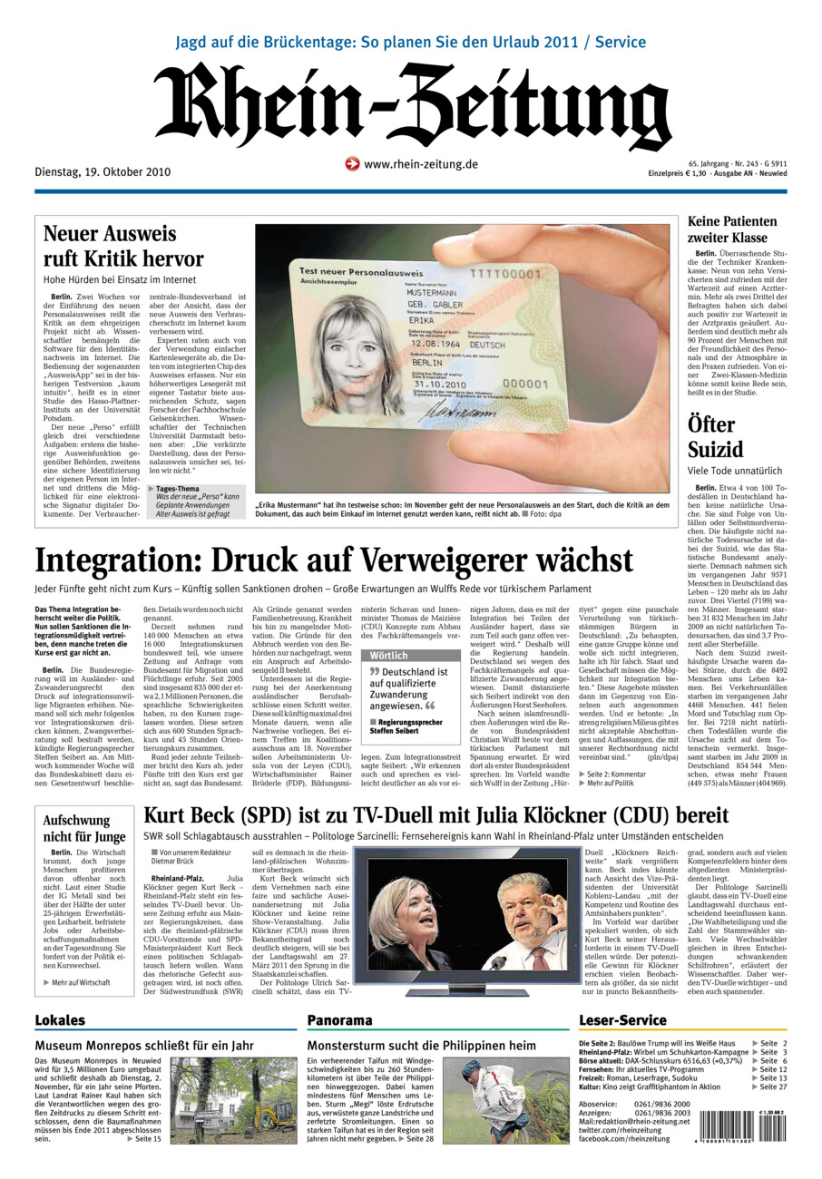 Rhein-Zeitung Kreis Neuwied vom Dienstag, 19.10.2010