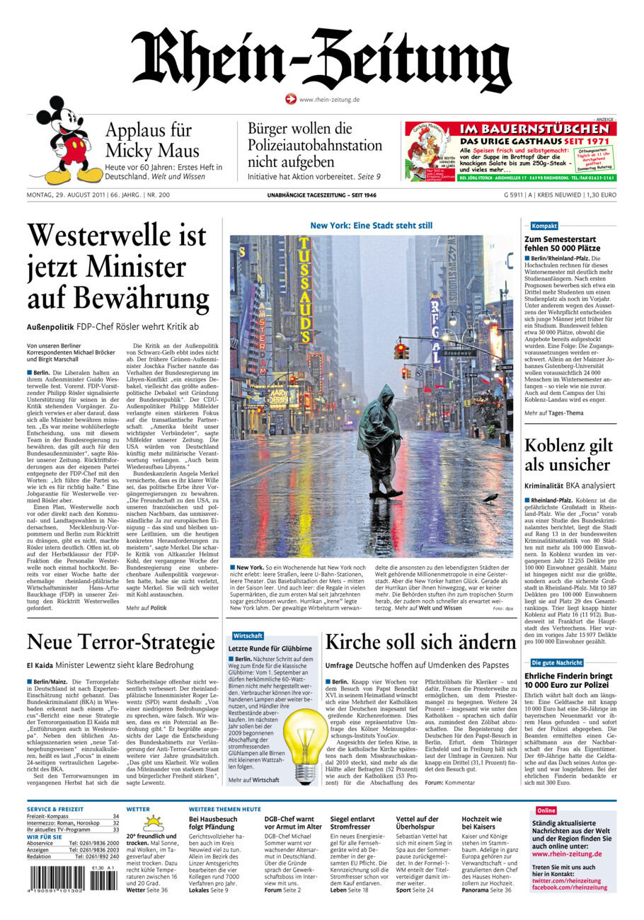 Rhein-Zeitung Kreis Neuwied vom Montag, 29.08.2011