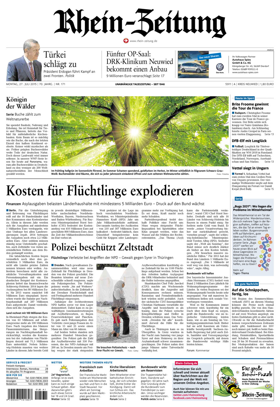 Rhein-Zeitung Kreis Neuwied vom Montag, 27.07.2015