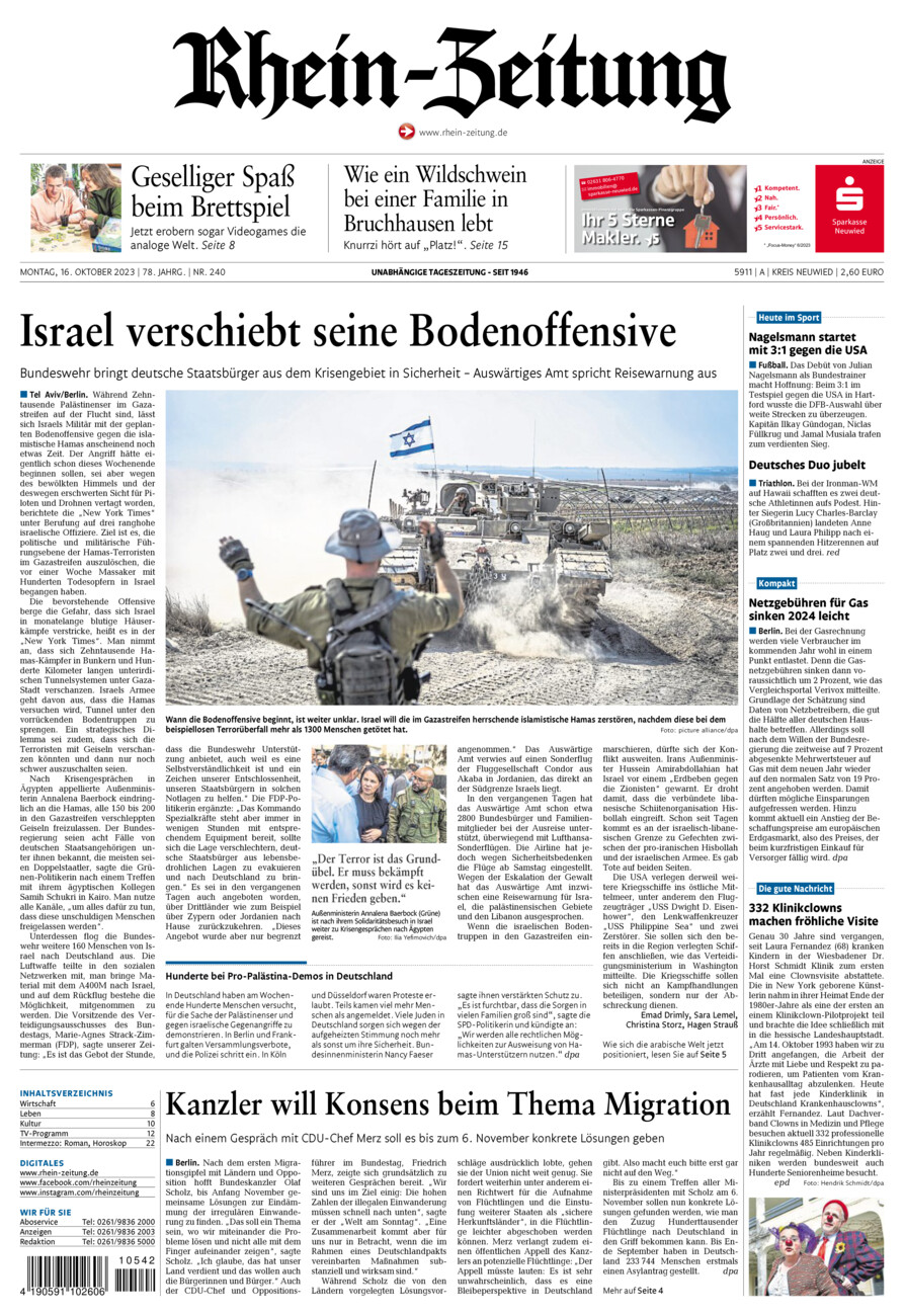 Rhein-Zeitung Kreis Neuwied vom Montag, 16.10.2023
