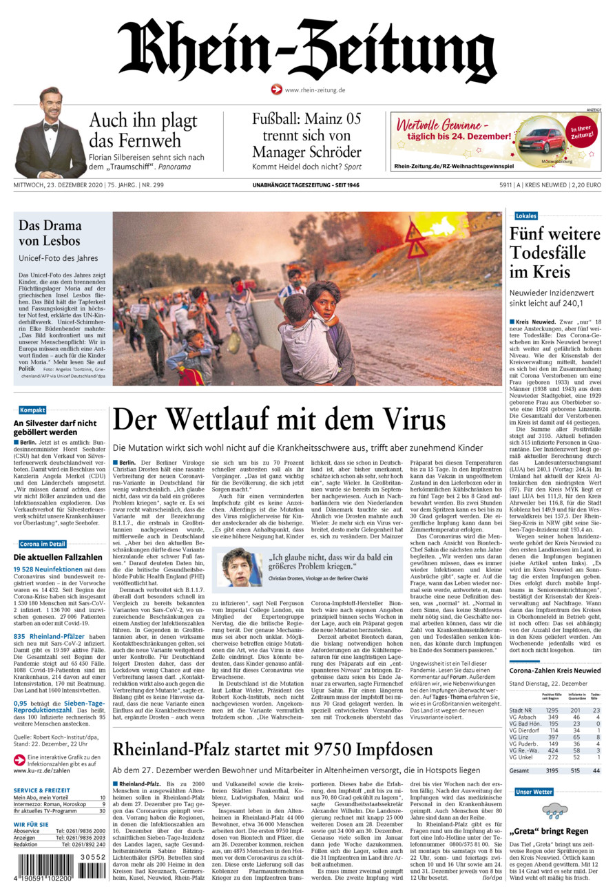 Rhein-Zeitung Kreis Neuwied vom Mittwoch, 23.12.2020