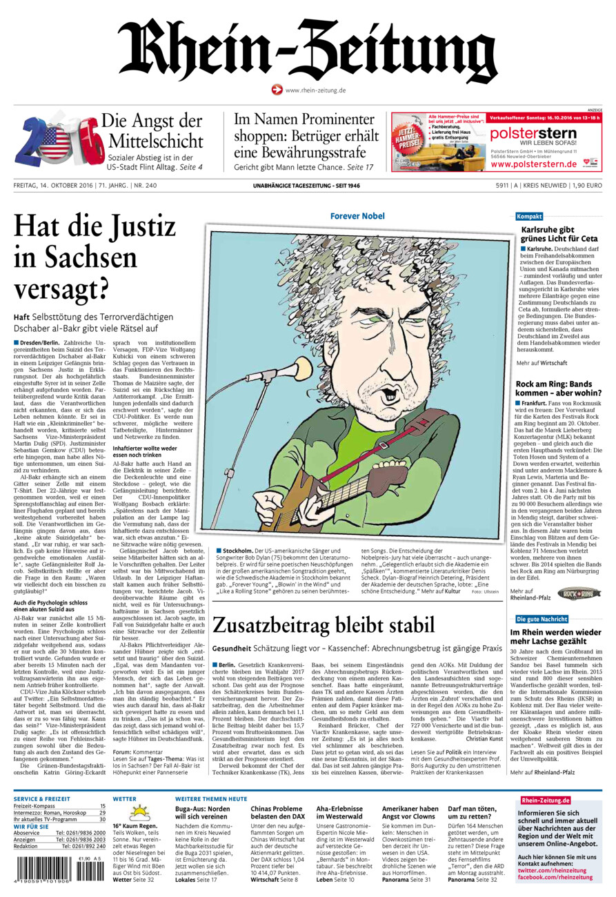 Rhein-Zeitung Kreis Neuwied vom Freitag, 14.10.2016